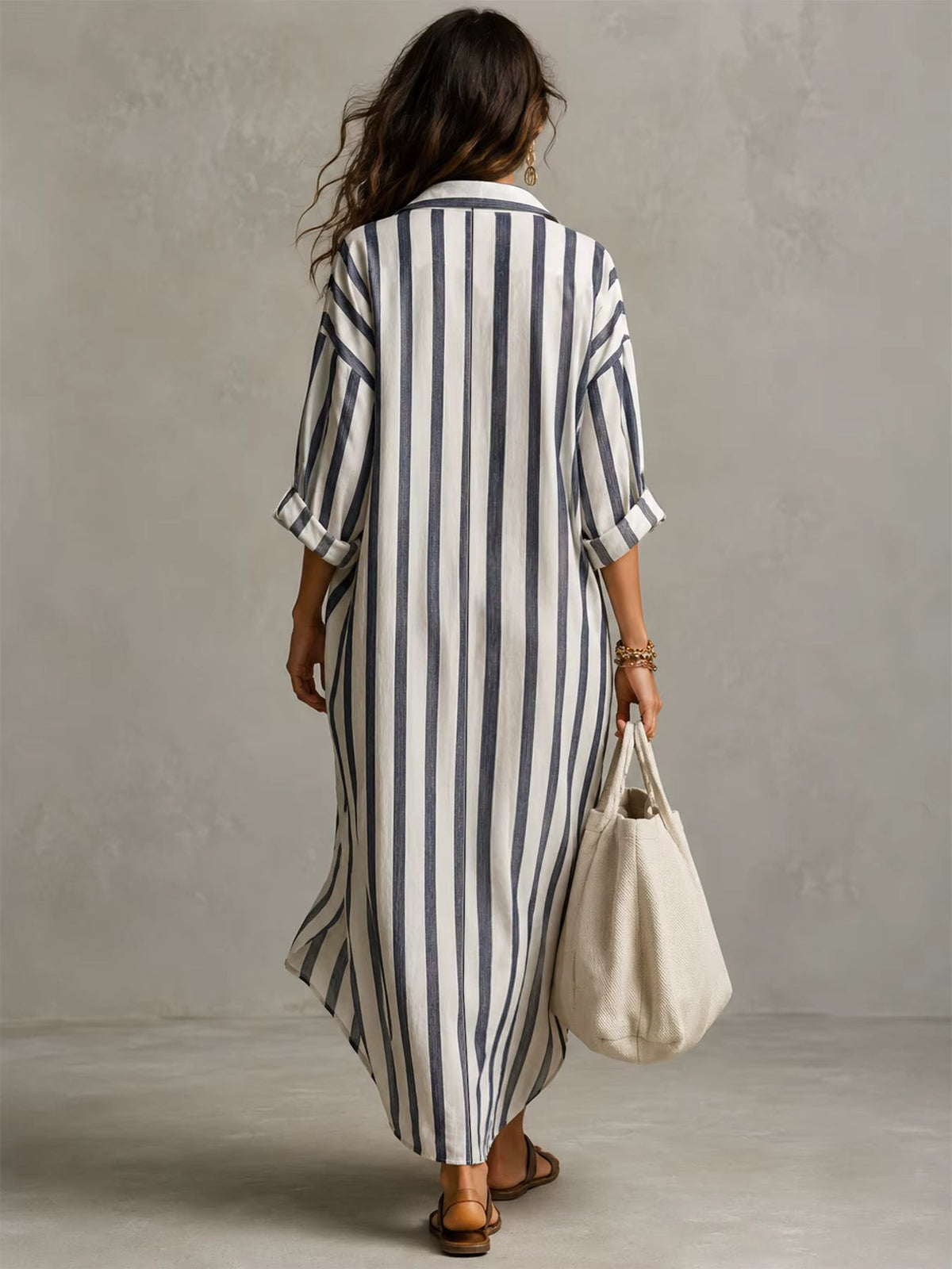 Damen Maxikleid mit Kragen und Taschen