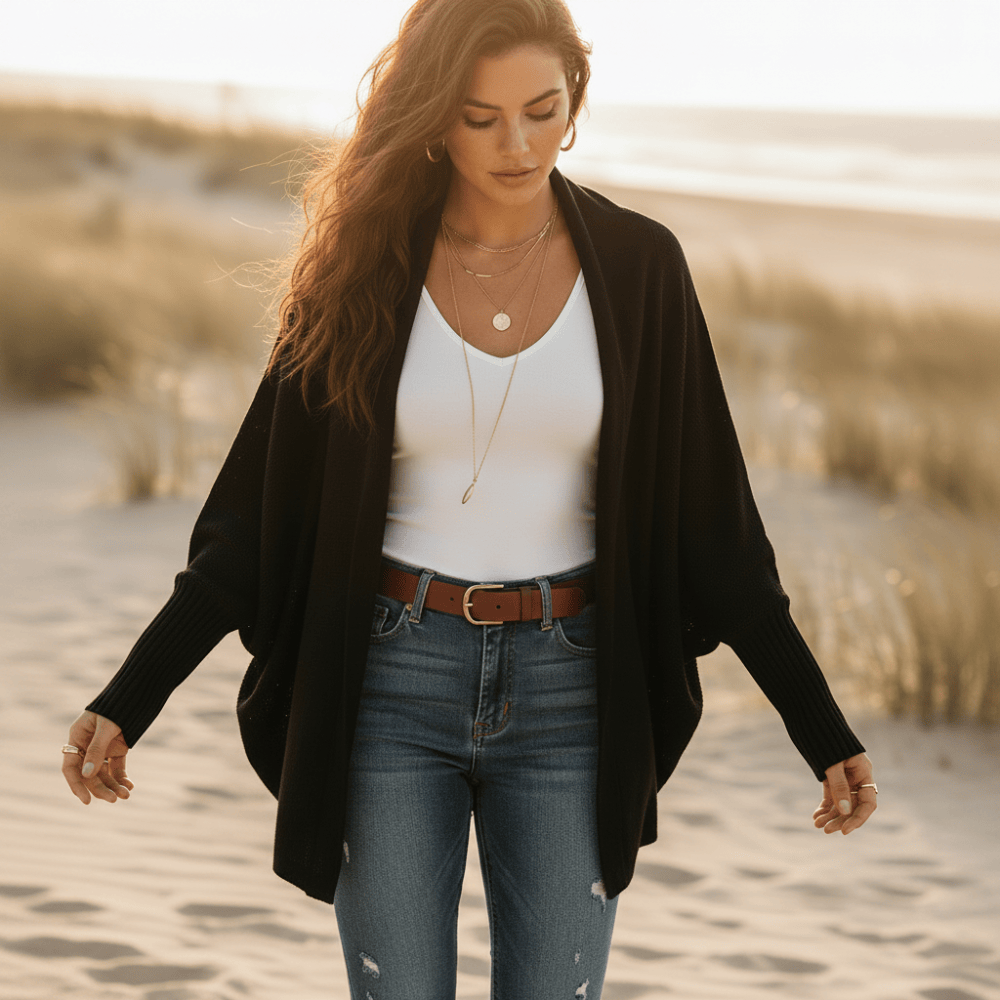 Damen Strickjacke oversize mit Fledermausärmeln