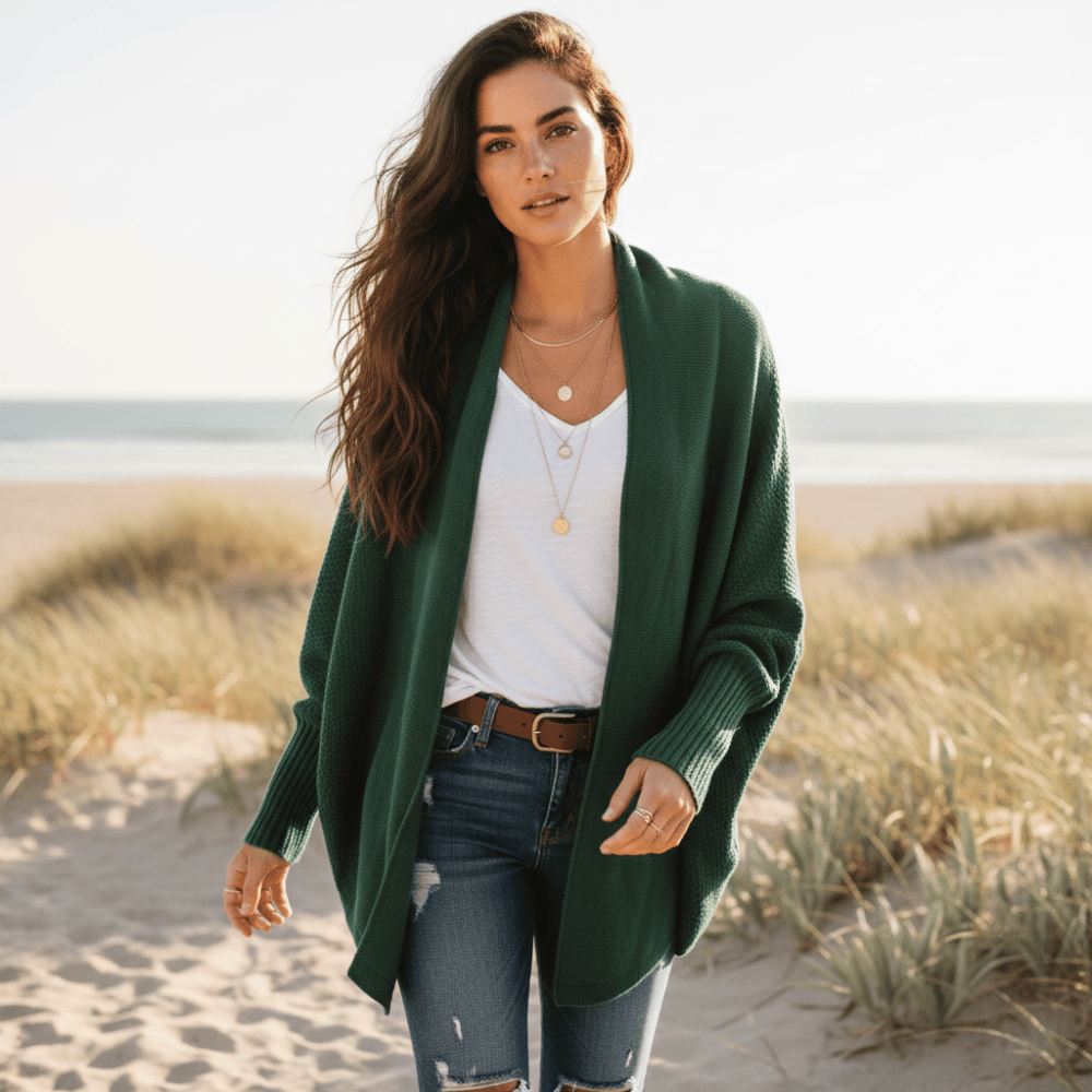 Damen Strickjacke oversize mit Fledermausärmeln