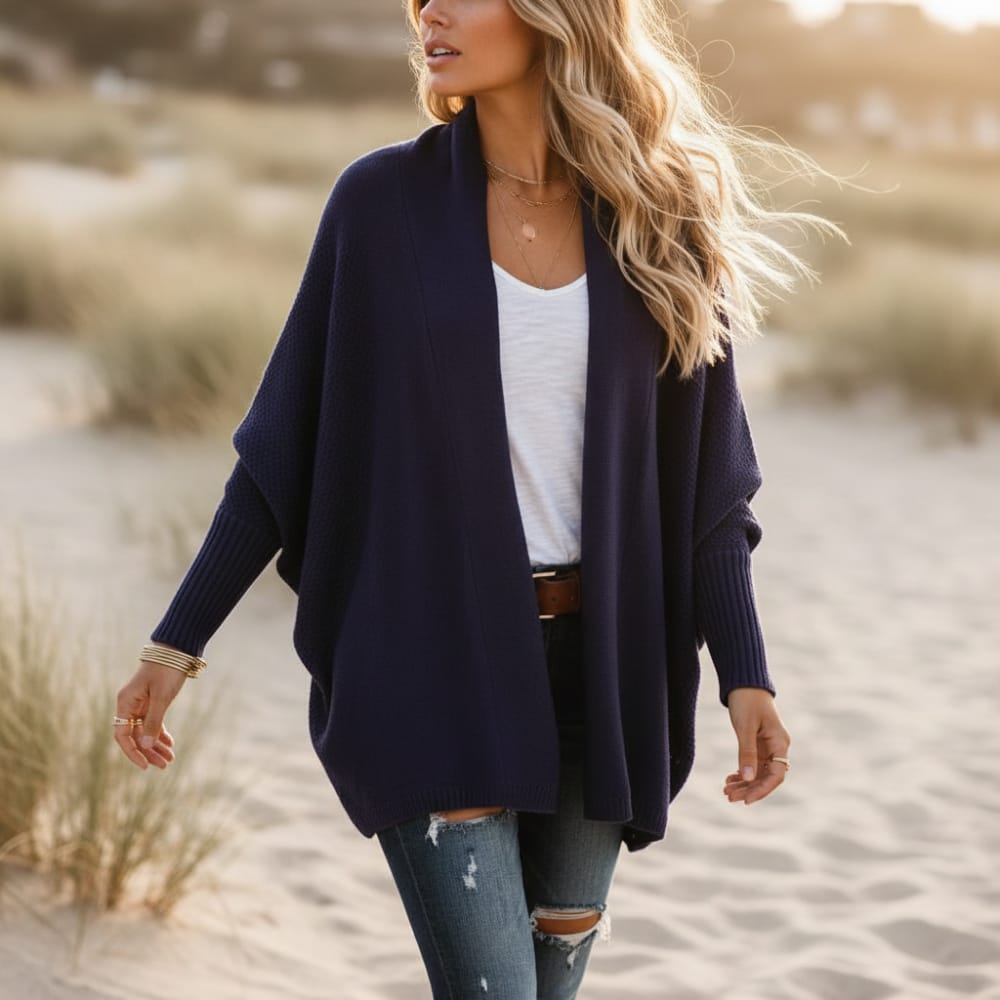 Damen Strickjacke oversize mit Fledermausärmeln