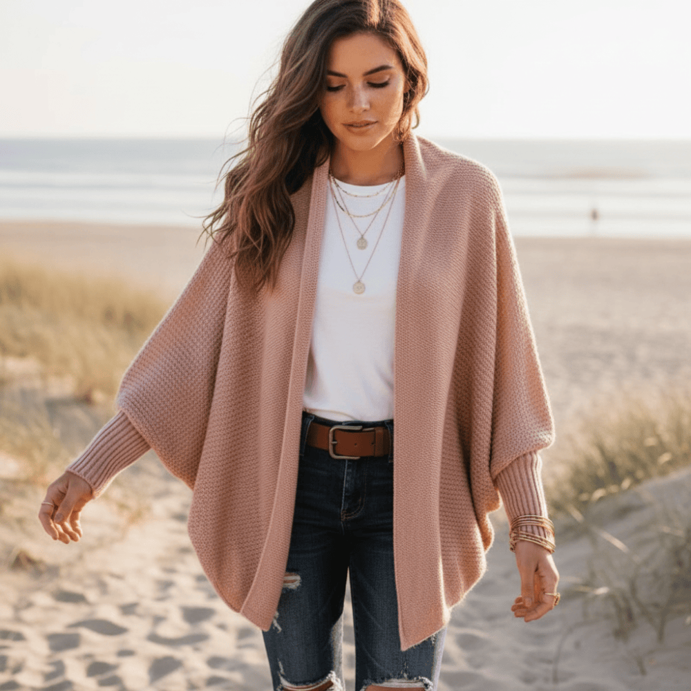 Damen Strickjacke oversize mit Fledermausärmeln