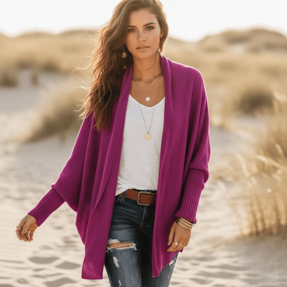 Damen Strickjacke oversize mit Fledermausärmeln