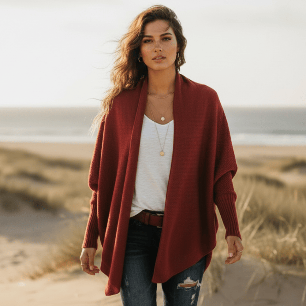 Damen Strickjacke oversize mit Fledermausärmeln