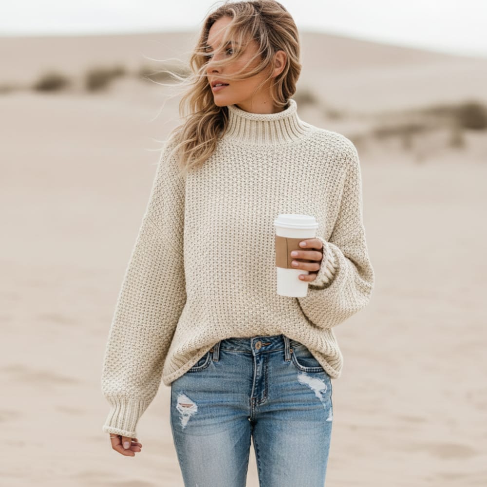 Damen Strickpullover mit Stehkragen