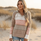 Damen Strickpullover mit Kapuze und Streifen