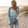 Damen Strickpullover mit Kapuze und Streifen