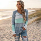Damen Strickpullover mit Kapuze und Streifen