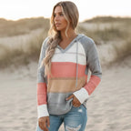 Damen Strickpullover mit Kapuze und Streifen