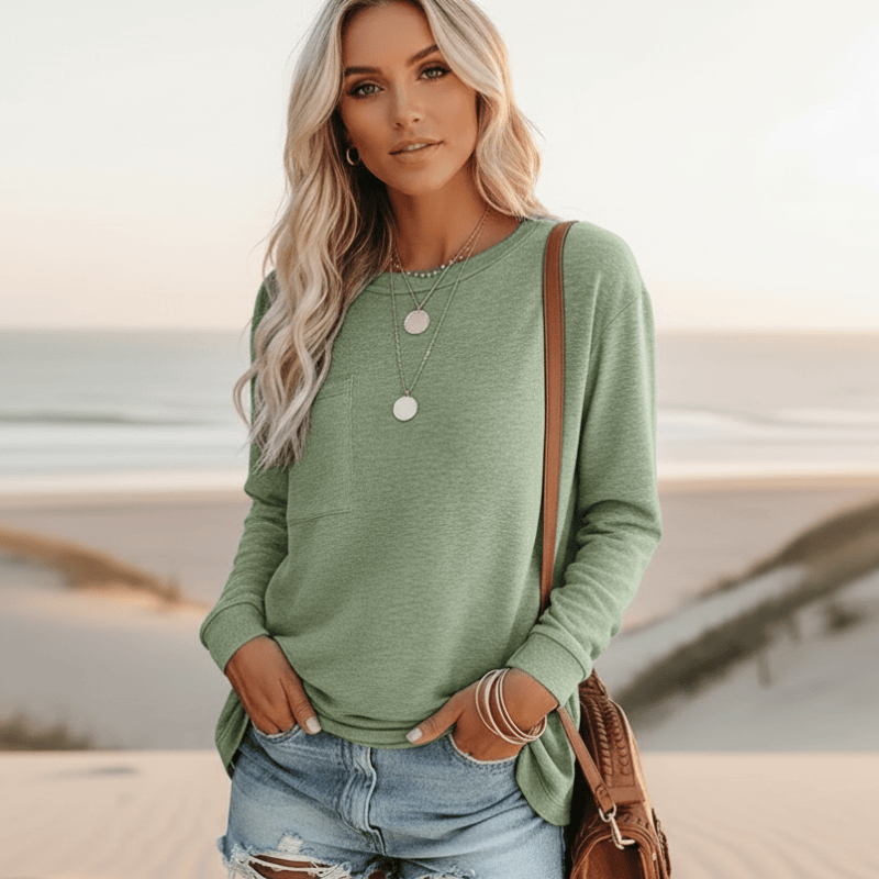 Damen Langarmshirt mit Rundhals und Brusttasche