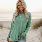 Damen Langarmshirt mit Rundhals und Brusttasche