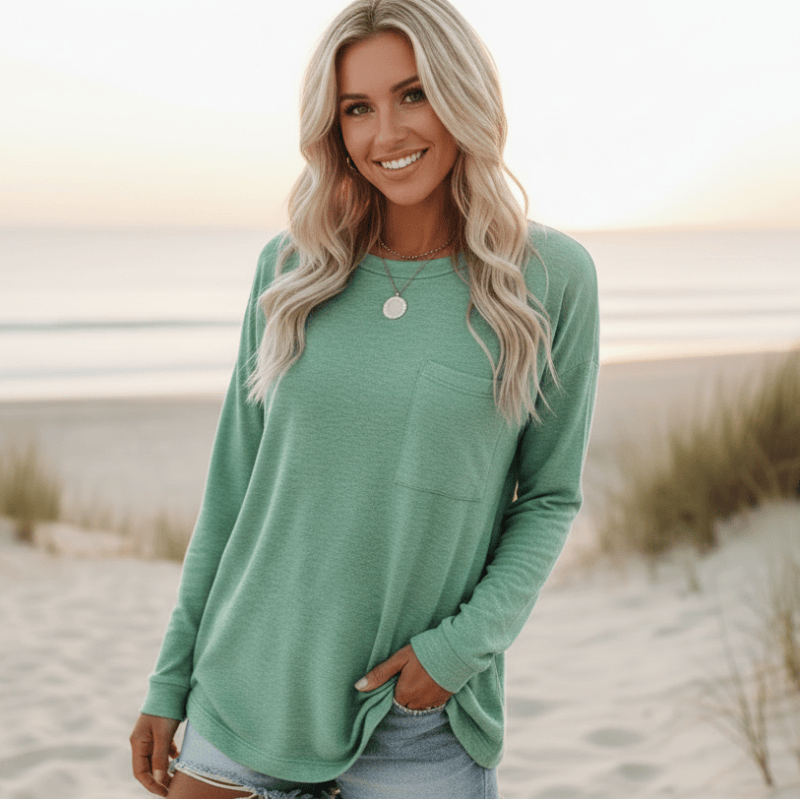 Damen Langarmshirt mit Rundhals und Brusttasche