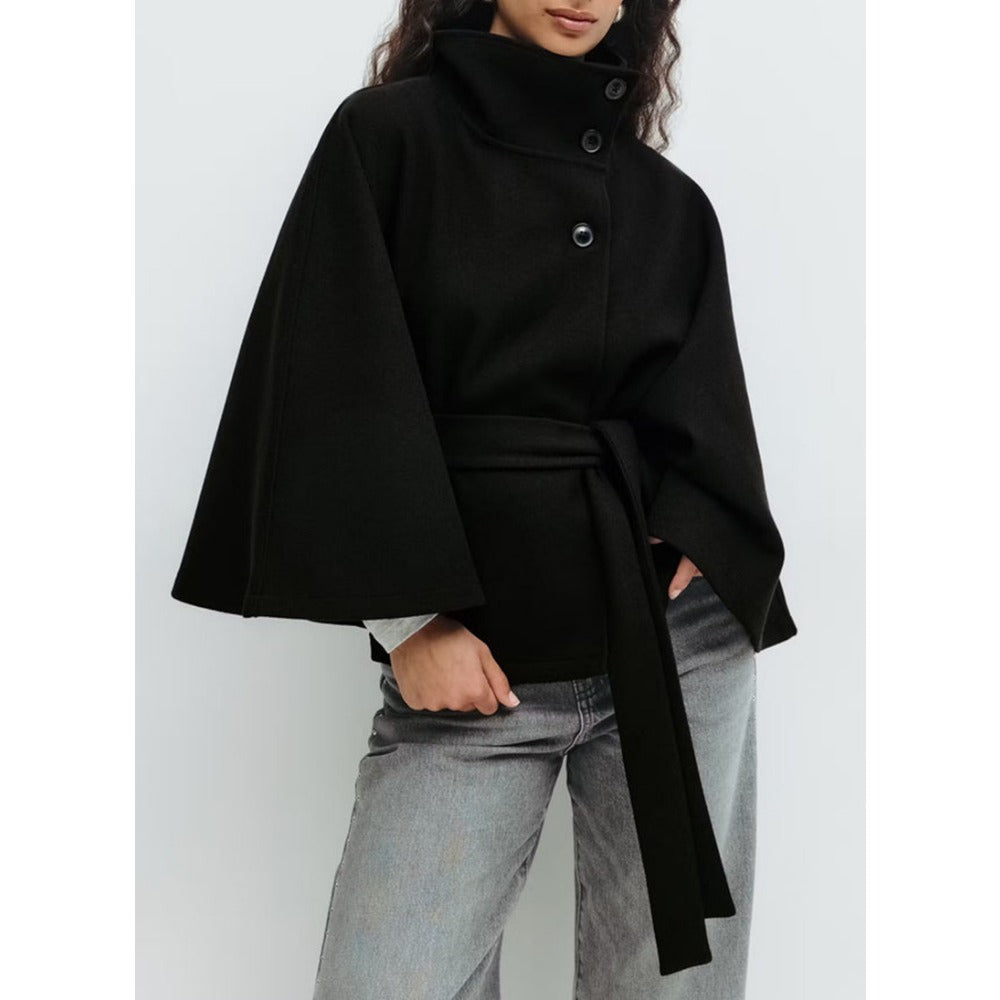 Damen Cape Mantel mit hohem Kragen