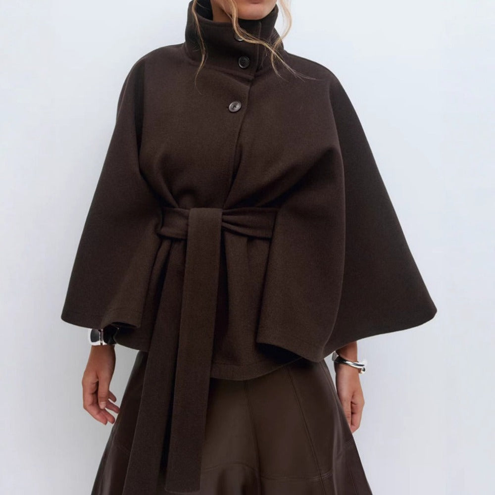 Damen Cape Mantel mit hohem Kragen