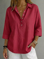 Damen Bluse mit Knopfleiste und 3/4-Ärmeln