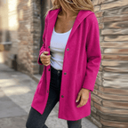 Damen Strickjacke mit Kapuze und Knöpfen