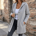 Damen Strickjacke mit Kapuze und Knöpfen