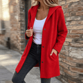 Damen Strickjacke mit Kapuze und Knöpfen