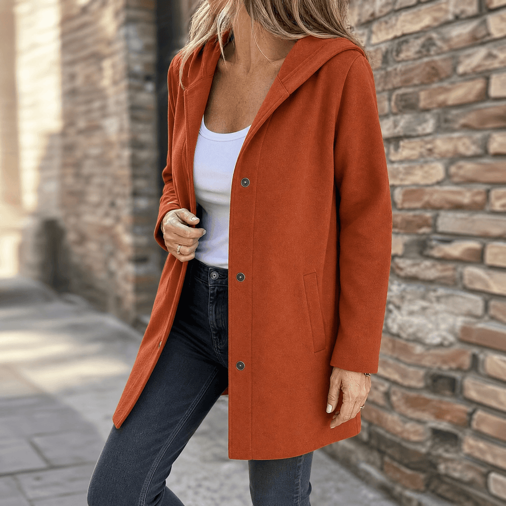 Damen Strickjacke mit Kapuze und Knöpfen