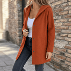 Damen Strickjacke mit Kapuze und Knöpfen
