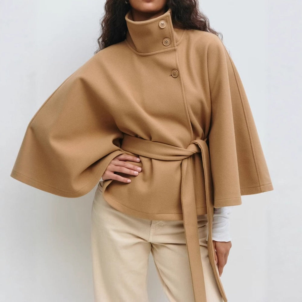 Damen Cape Mantel mit hohem Kragen