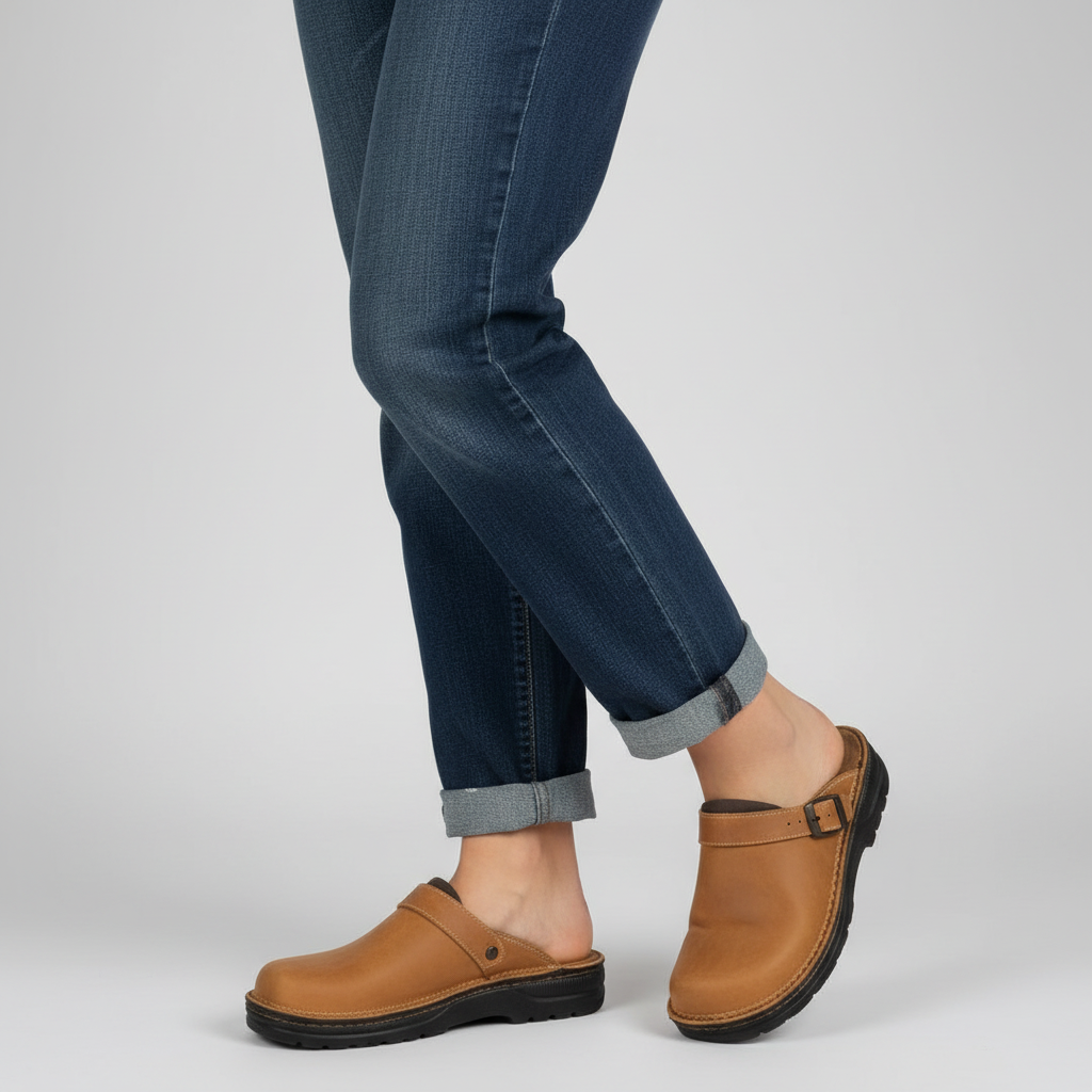 Orion Damen Leder Clogs mit orthopädischer Sohle