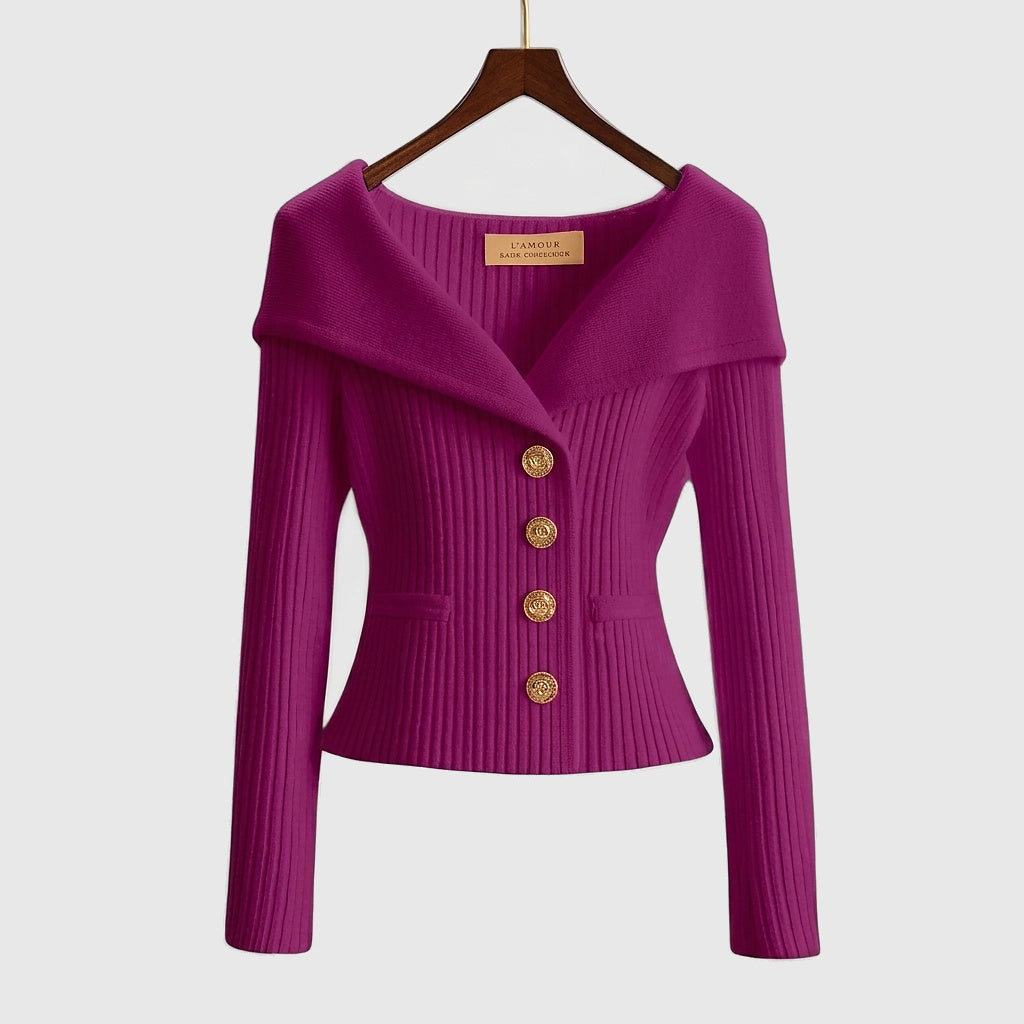 Damen Rippstrick-Cardigan mit Off-Shoulder-Kragen