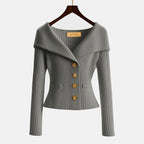 Damen Rippstrick-Cardigan mit Off-Shoulder-Kragen