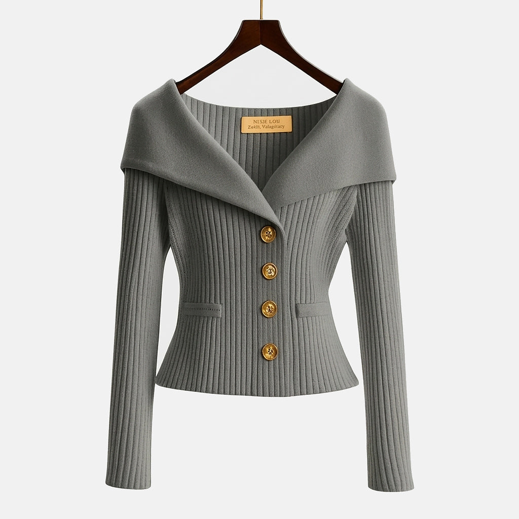 Damen Rippstrick-Cardigan mit Off-Shoulder-Kragen