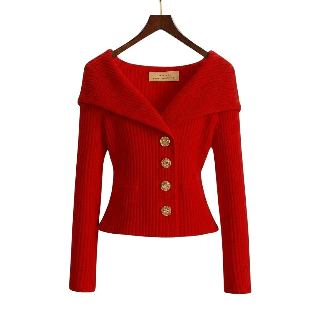 Damen Rippstrick-Cardigan mit Off-Shoulder-Kragen