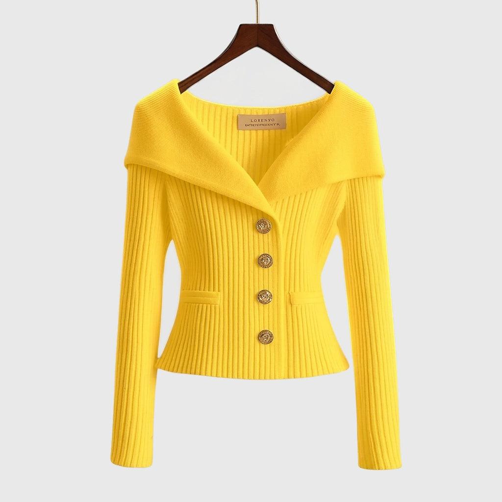 Damen Rippstrick-Cardigan mit Off-Shoulder-Kragen