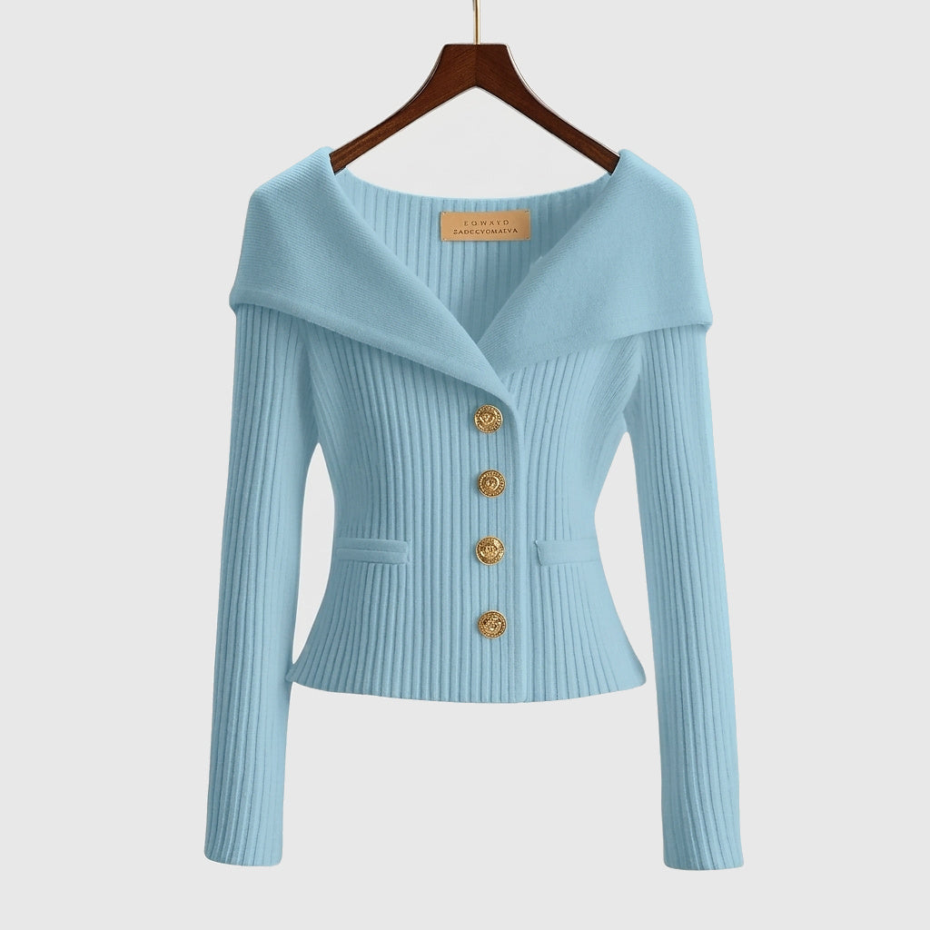 Damen Rippstrick-Cardigan mit Off-Shoulder-Kragen