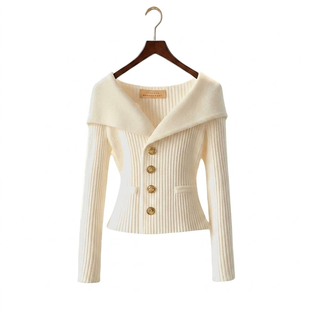 Damen Rippstrick-Cardigan mit Off-Shoulder-Kragen