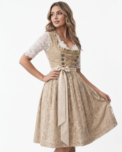 Damen Dirndlkleid mit Spitzenbluse und Schnürmieder