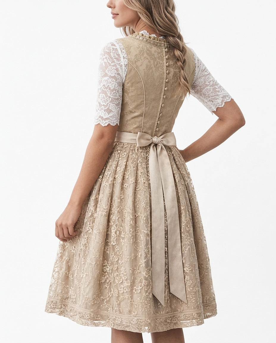 Damen Dirndlkleid mit Spitzenbluse und Schnürmieder