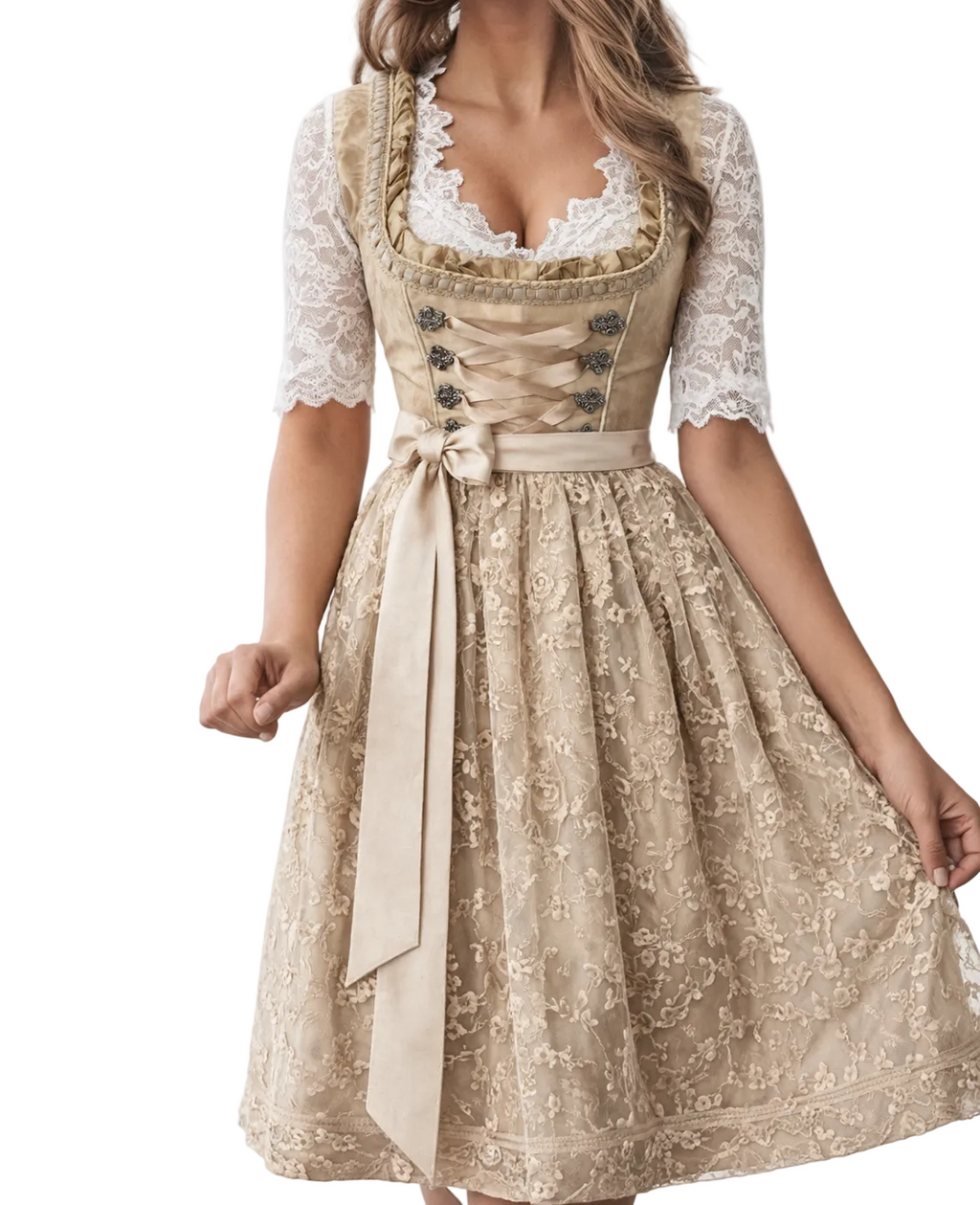 Damen Dirndlkleid mit Spitzenbluse und Schnürmieder