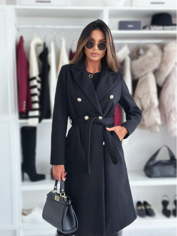Damen zweireihiger Trenchcoat mit Bindegürtel