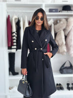 Damen zweireihiger Trenchcoat mit Bindegürtel