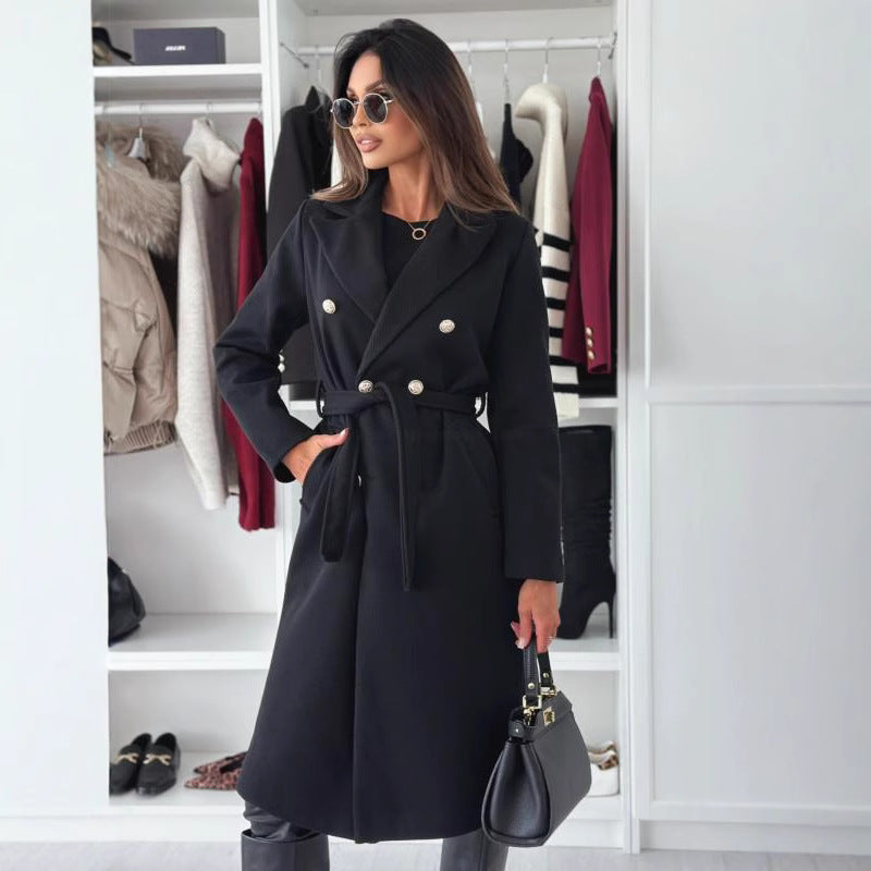 Damen zweireihiger Trenchcoat mit Bindegürtel