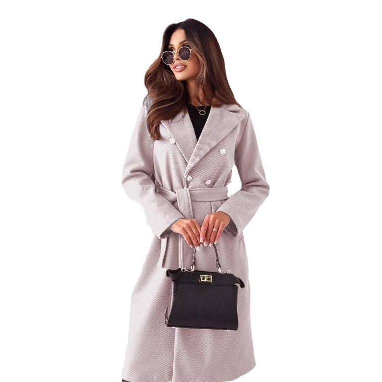 Damen zweireihiger Trenchcoat mit Bindegürtel