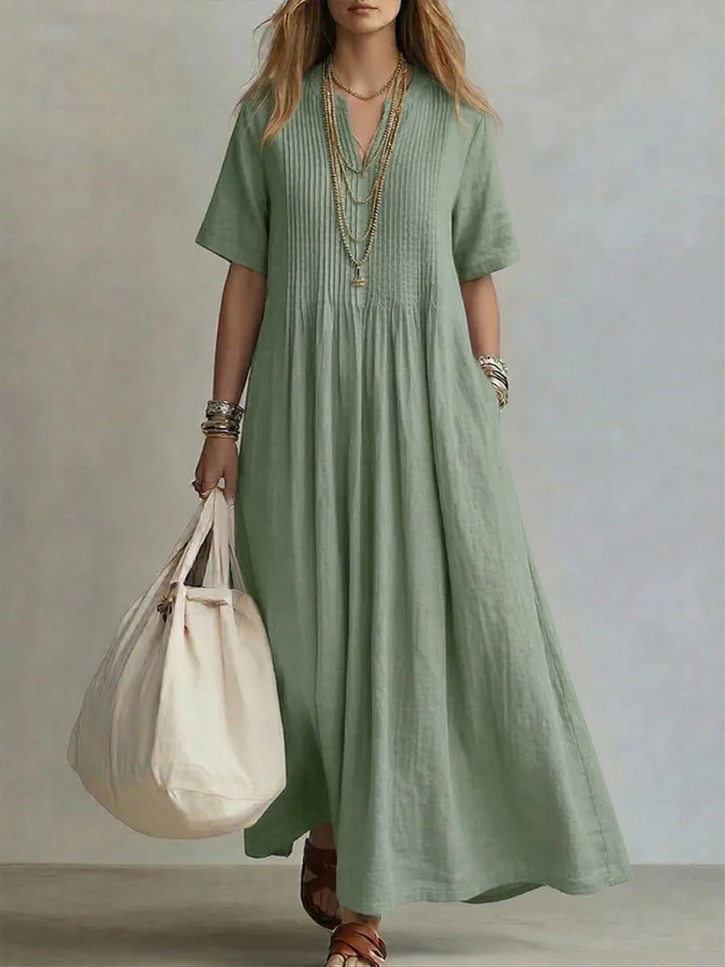 Damen Maxikleid mit Plisseefalten
