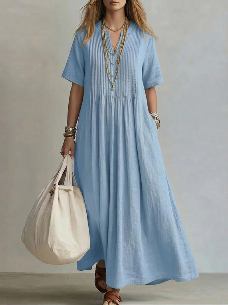 Damen Maxikleid mit Plisseefalten