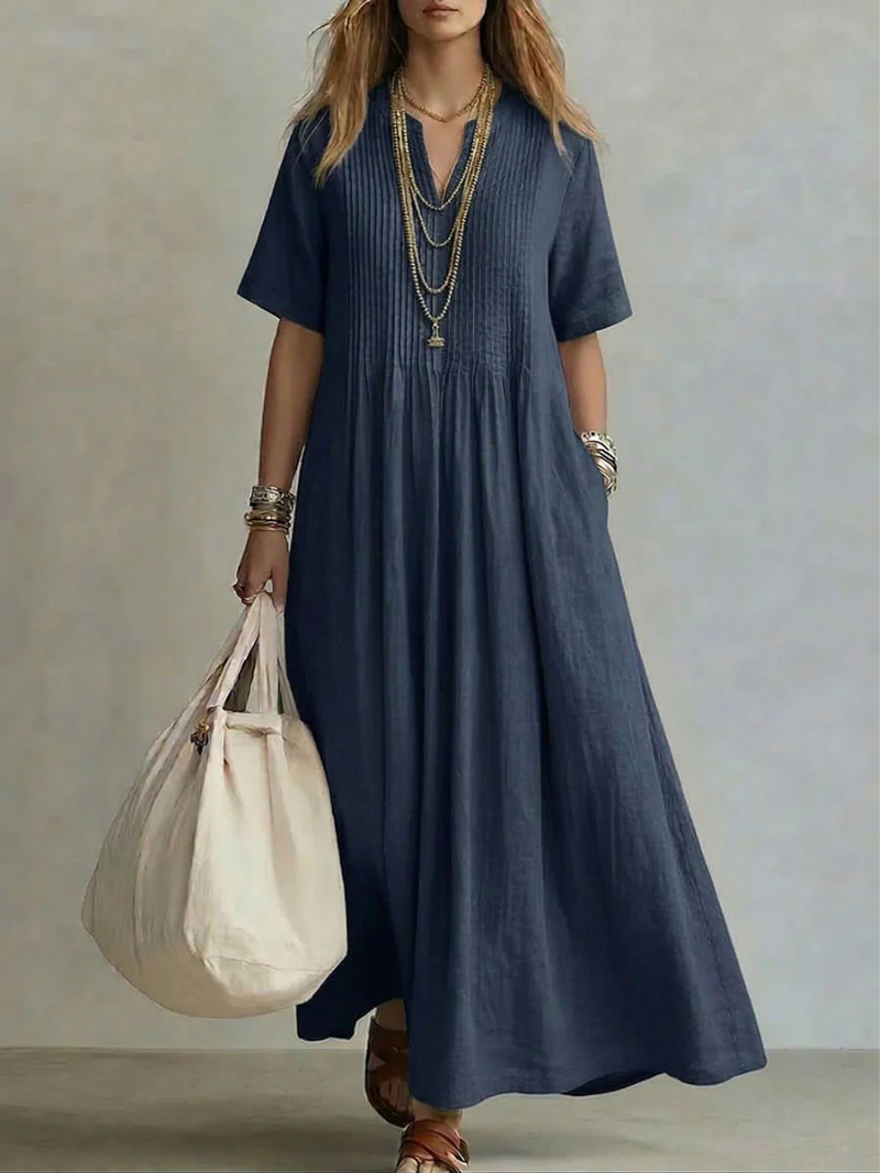 Damen Maxikleid mit Plisseefalten