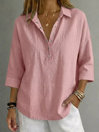 Damen Bluse mit Knopfleiste und 3/4-Ärmeln
