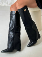 Damen kniehohe Stiefel mit Goldschnalle