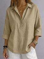 Damen Bluse mit Knopfleiste und 3/4-Ärmeln