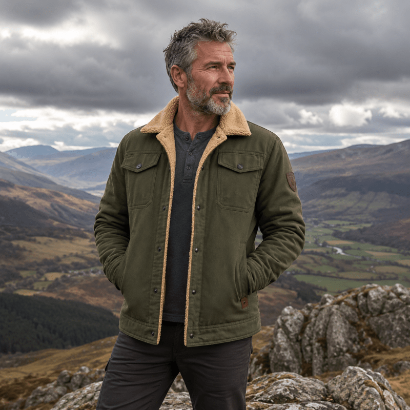 Herren Jacke mit Fleecekragen und Druckknöpfen