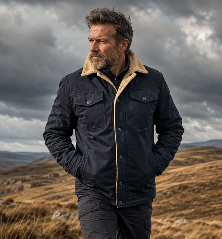 Herren Jacke mit Fleecekragen und Druckknöpfen