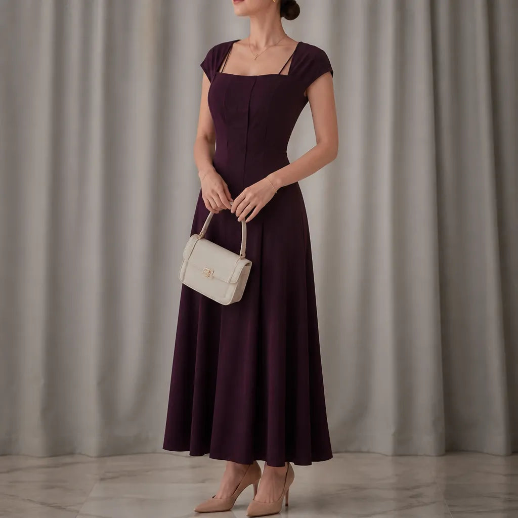 Damen Midikleid mit eckigem Ausschnitt