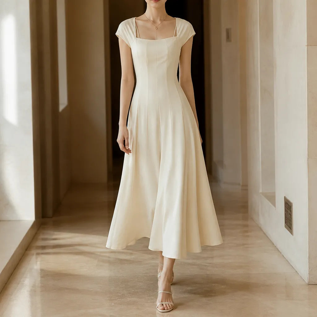 Damen Midikleid mit eckigem Ausschnitt