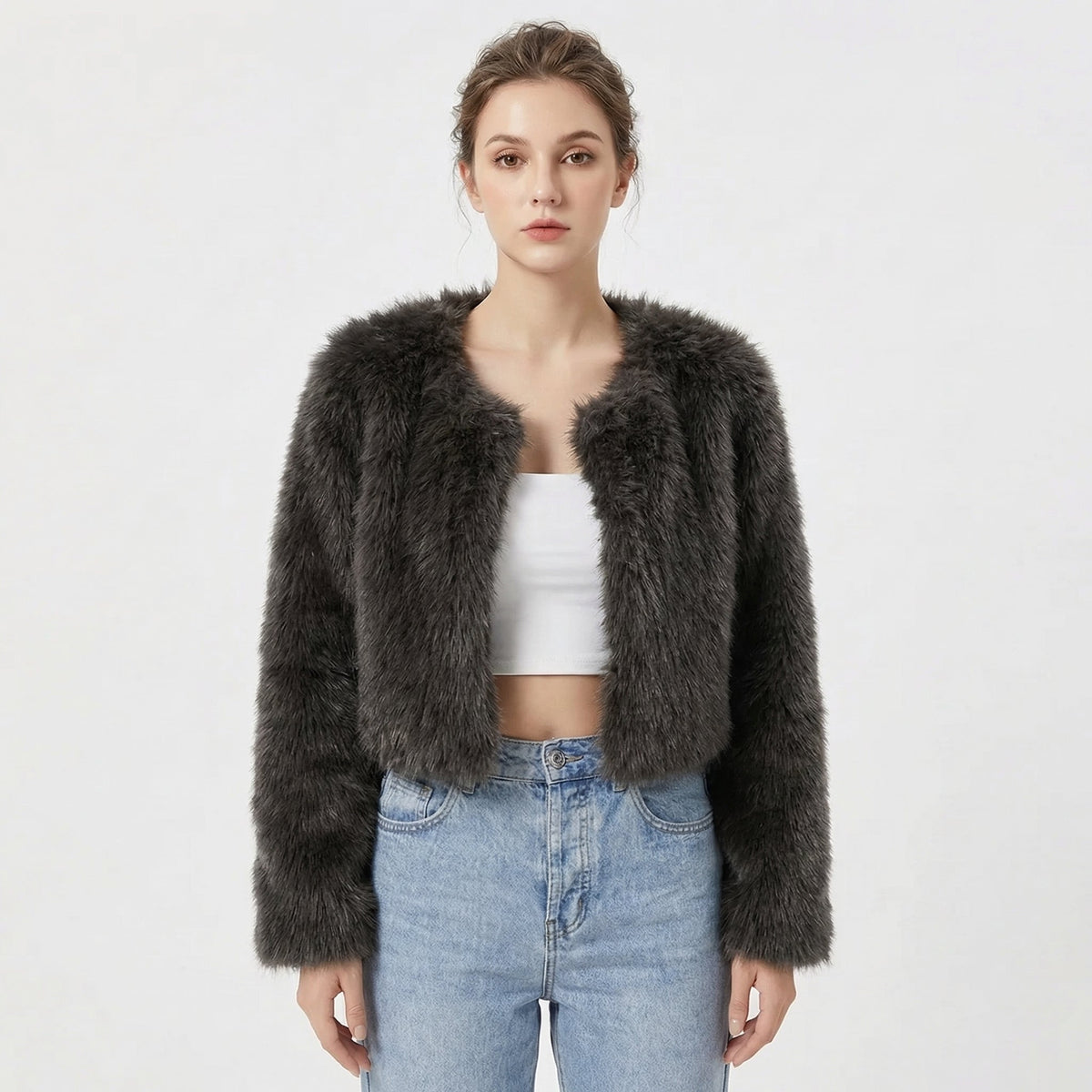 Damen Luxus Kunstpelz Jacke
